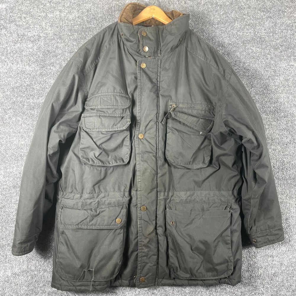 Vintage‎ St Johns Bay Jacket Mens XL Gray Field Barn Chore Coat Corduroy Trim